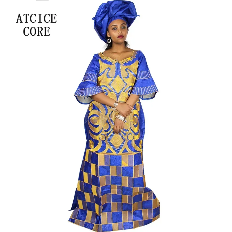 Afrikanische Kleider für Frau Bazin Riche Computer Stickerei plus Größe langes Kleid mit Schal Image