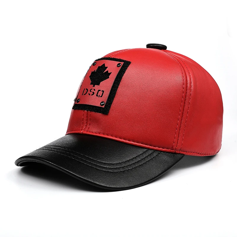 Unisex Chic Apple Leaf Echtes Leder Baseball Kappe Männer Frauen Dünne Casual Winter Hut Junge Koreanische Mode Snapback Gorras Hombre Image