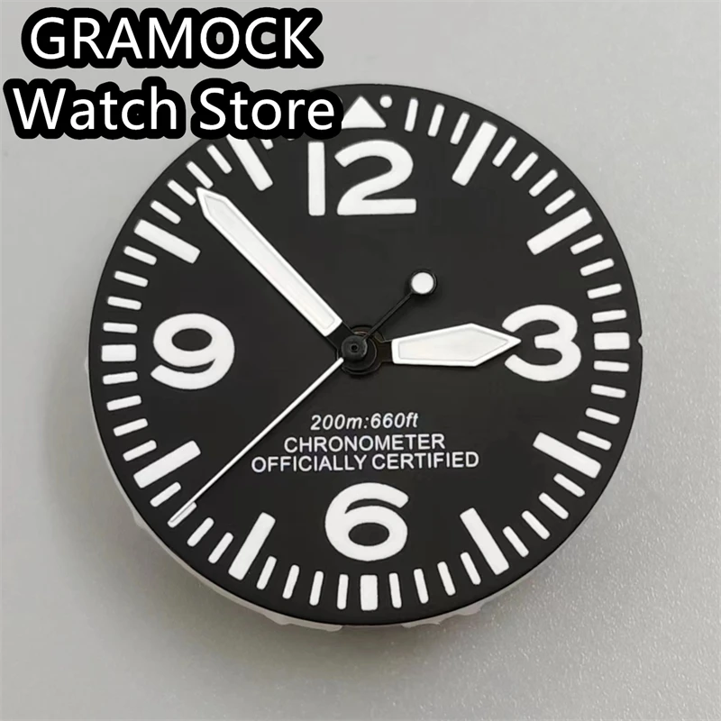 Gramock 29mm zifferblatt schwarz uhr zifferblatt grün leuchtend fit nh35 nh36 werk Image