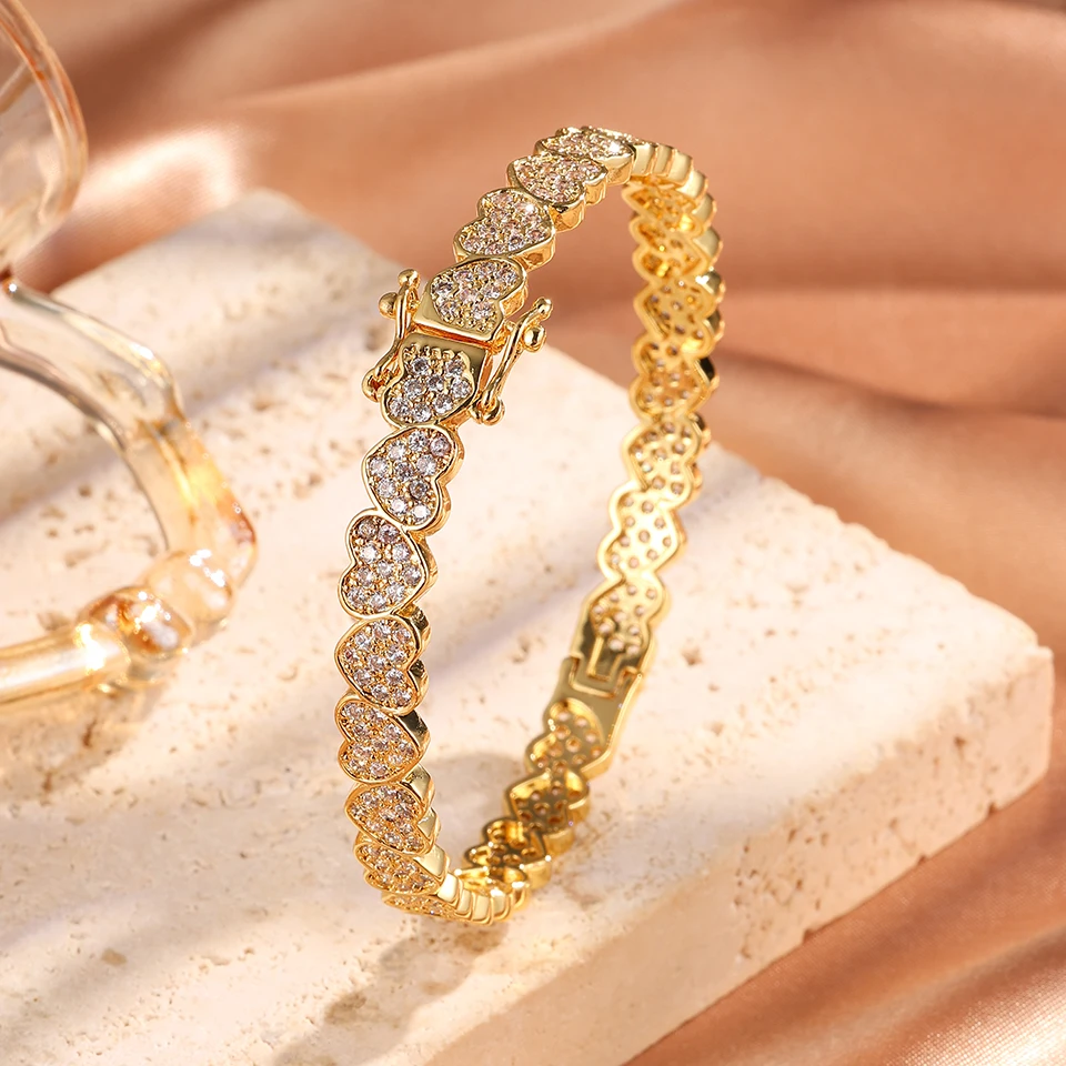 Yupsk Luxus herzförmiges Vollzirkon-Armband Gold/Silber Farbe personalisierter Unisex-Hip-Hop-Rock-Schmuck für Party und Alltag