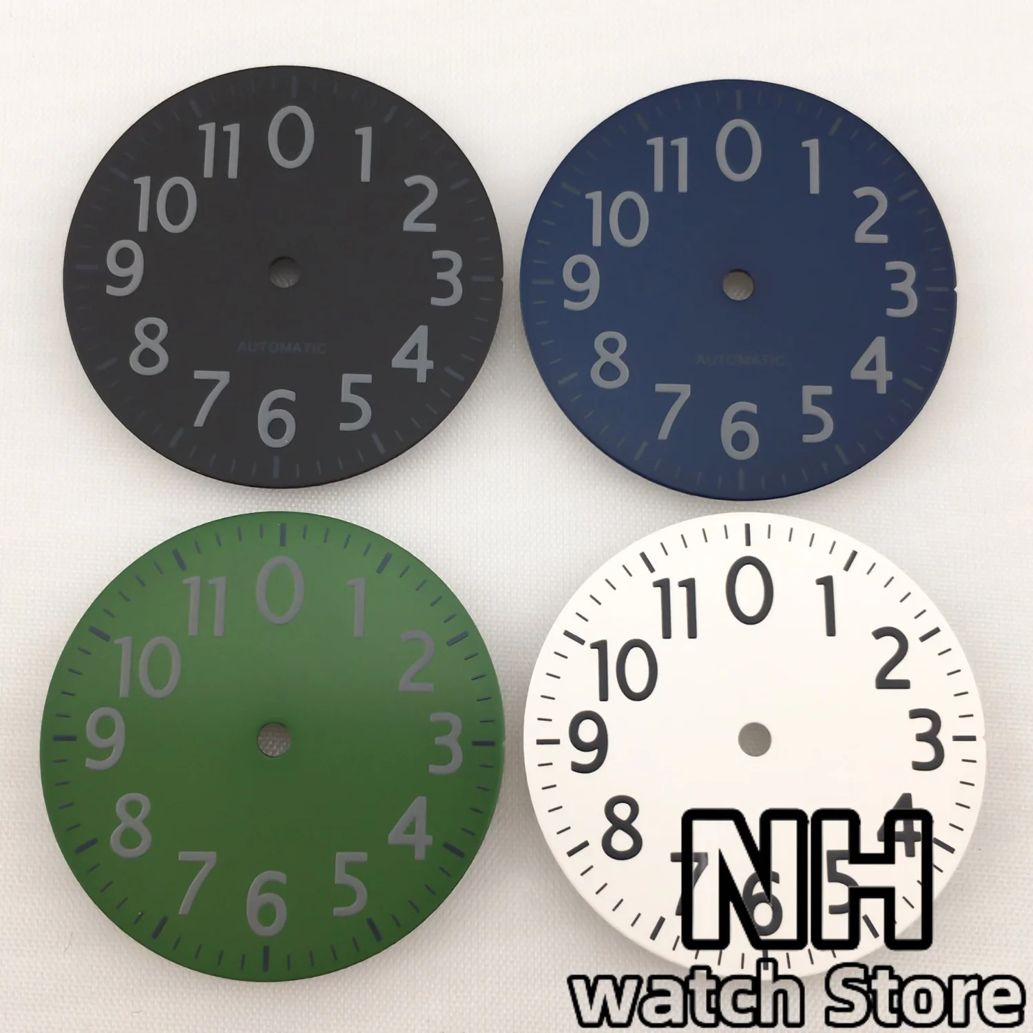 NH 29 mm schwarz blau grün weiß Zifferblatt arabische Stundennummer mit C3 leuchtend passend NH35 NH36 PT5000 ETA2824 36 Miyota DG Uhrwerk Image