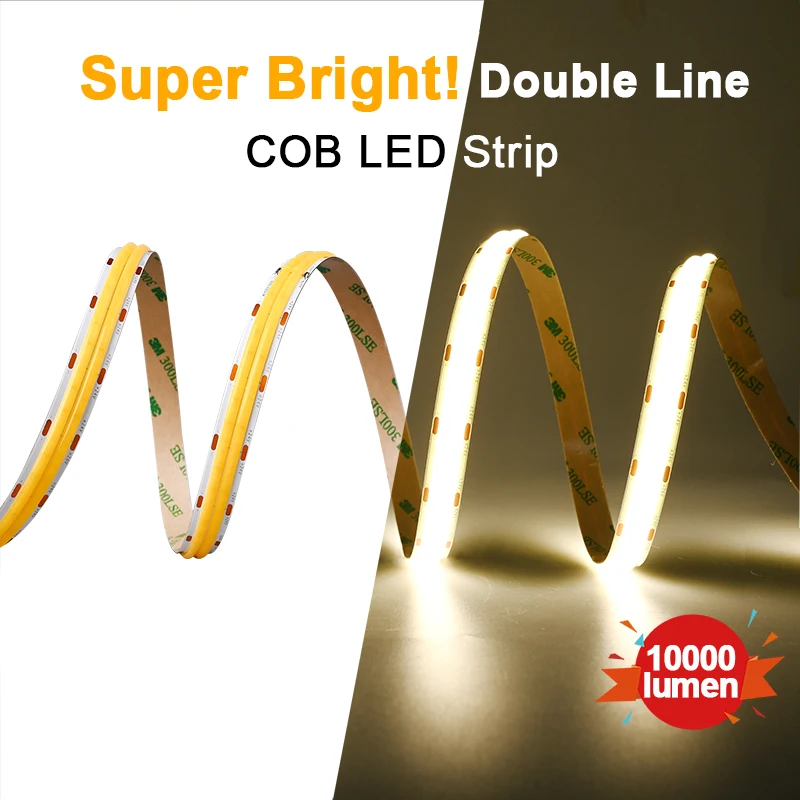 Zweireihiger COB-LED-Streifen, 10.000 lm, superhell, 600 LEDs/m, flexibel, dimmbar, LED-Band, RA90, LED-Beleuchtung, 3000 K, 4000 K, 6500 K, DC24 V
