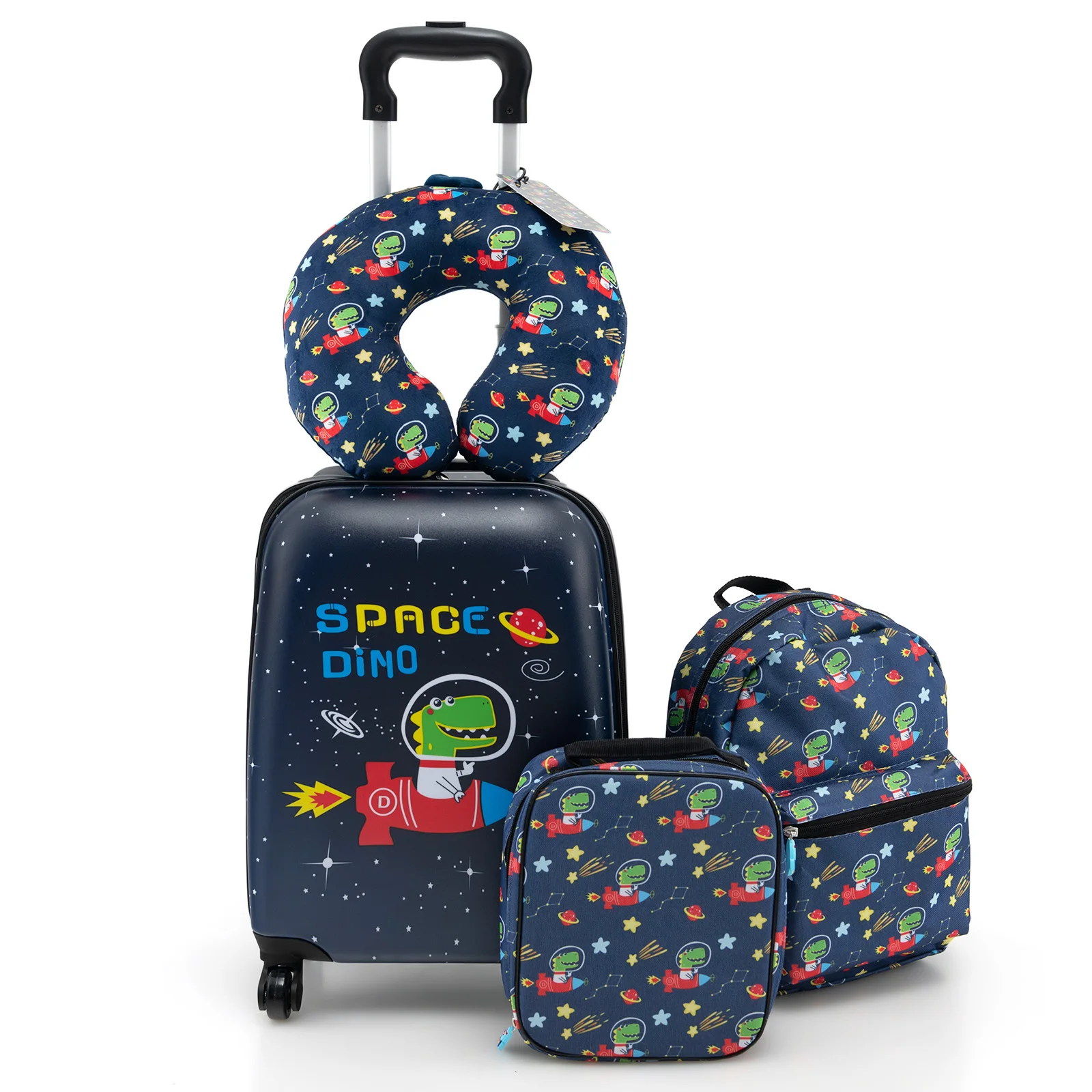 5-teiliger Kinderkoffer + Rucksack, Kinderwagen mit Lunchbox, Gepäckanhänger und Nackenkissen Image