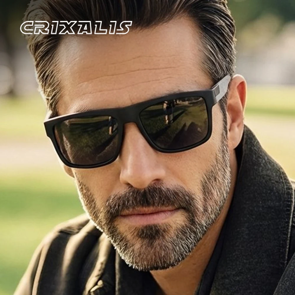 CRIXALIS Vollformat-Quadrat-Mode-Sonnenbrille für Herren, Fahren, Angeln, Laufen, Outdoor, verschiedene Farben zur Auswahl, entspiegelt, UV400 Image