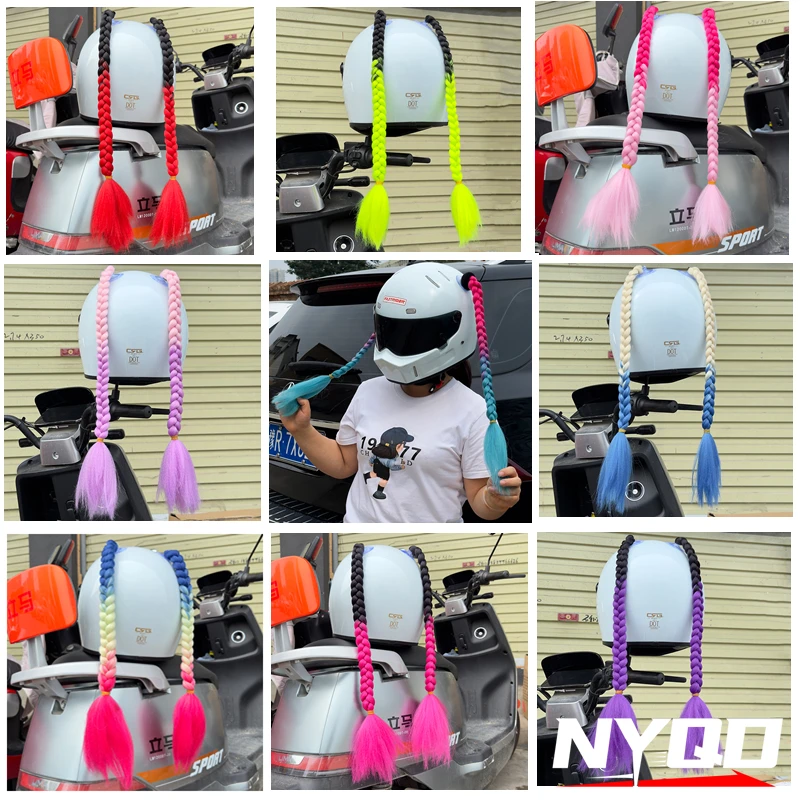 1 Paar Punk-Stil Motorrad helm Dreadlocks Famels Helm Dreadlocks Pferdes chwanz Geflecht Motocross Fahrrad helme rotes Haar Dekor Image