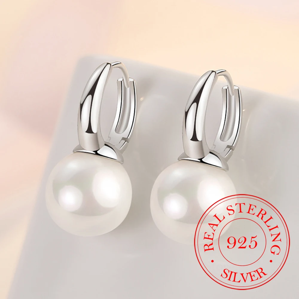 925 Sterling Silber 12MM Runde Perle Stud Ohrringe Für Frauen Mädchen Engagement Party Hochzeit Schmuck Image