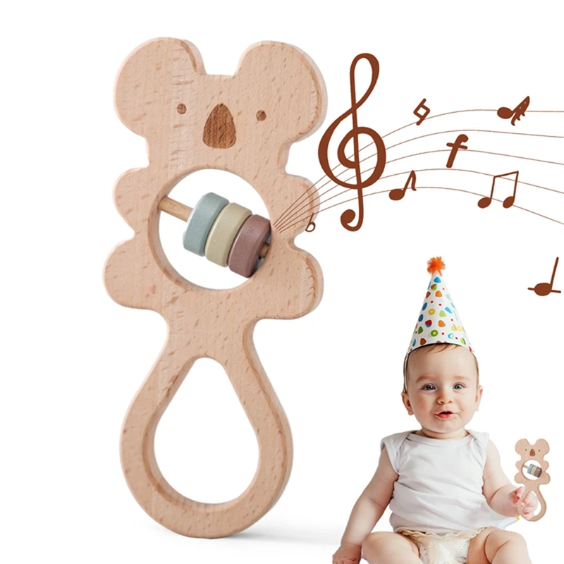 Babys pielzeug 0 12 Monate Holz rassel sensorisches Spielzeug für Baby Montessori Kinderwagen Cartoon Koala Hand glocke Säugling Holz Beißring Image