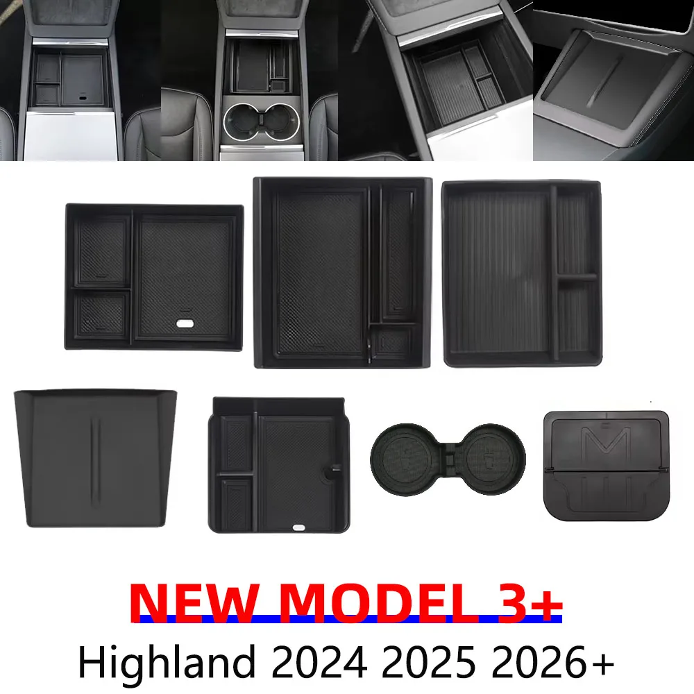Für Tesla Modell 3 Highland 2025, Mittelkonsole, Armlehne, Aufbewahrungsbox, Fach, versteckter Getränkehalter, Organizer, Verstauen, Aufräumen, Zubehör Image