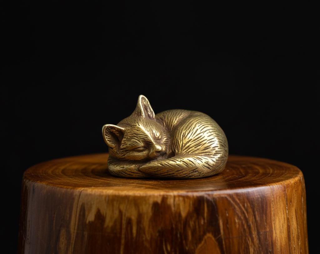 Statuetta artigianale in ottone raffigurante un gatto addormentato - Statua vintage in ottone raffigurante un gattino - Decorazione minimalista per me