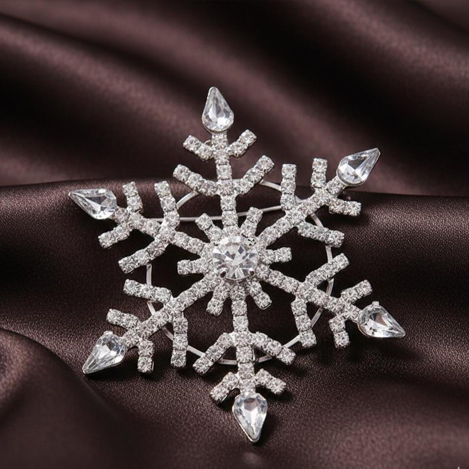 Spilla a forma di fiocco di neve con diamanti, spilla a forma di fiocco di neve invernale, spilla in argento sterling 925 placcata in oro bianco 14 ca