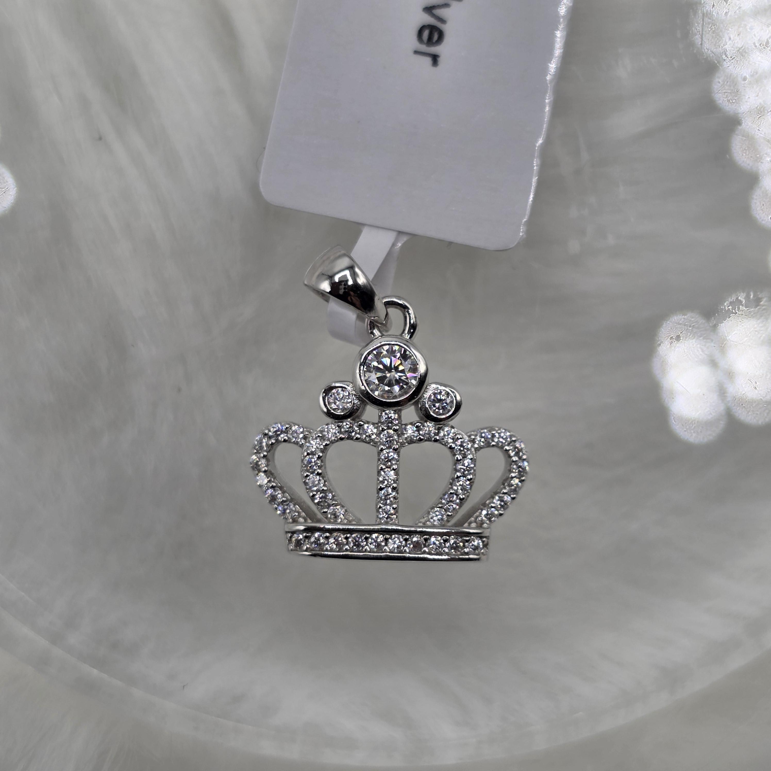 Ciondolo a forma di corona in argento sterling con moissanite, ciondolo a forma di tiara scintillante da 0,39 ct, ciondolo a forma di corona da princi