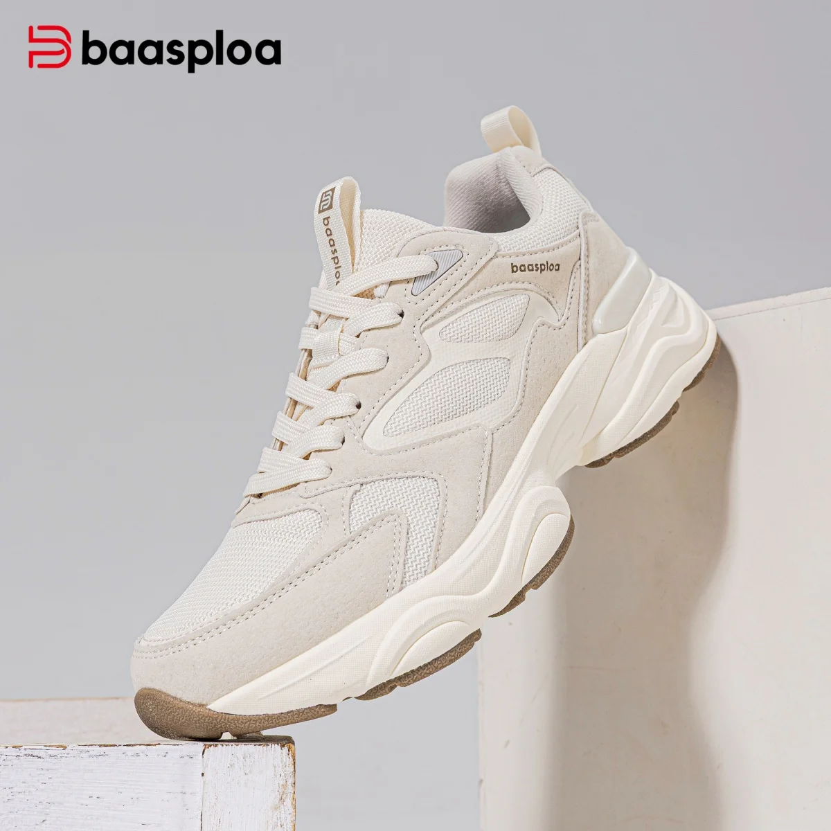 Baasploa Damen-Wanderschuhe, modisch, leicht, atmungsaktiv, Sportschuhe, bequem, weich, Damen-Freizeit-Sneaker aus Leder, Größe 35–42