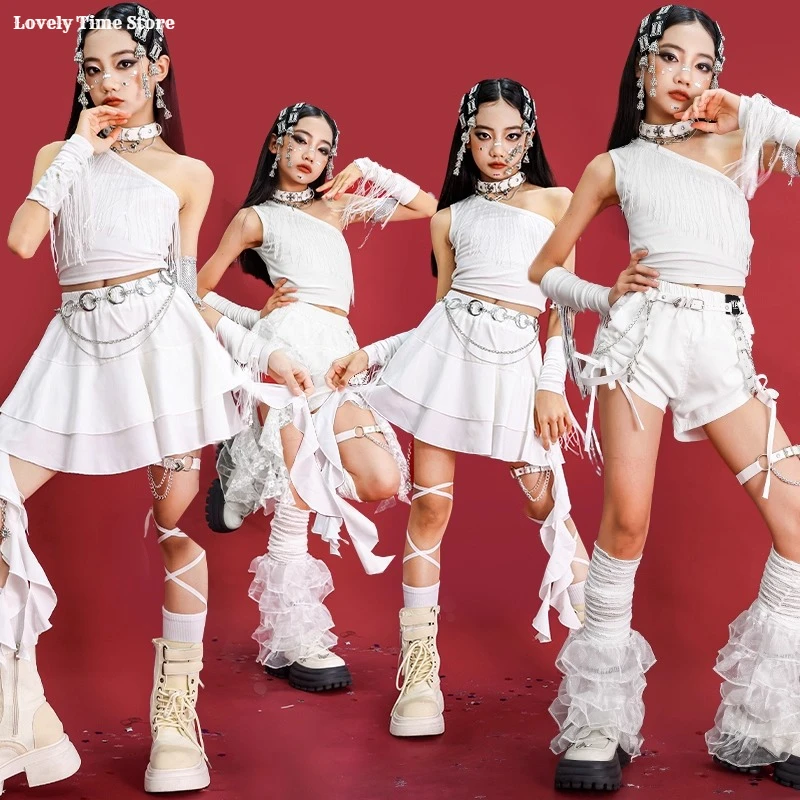 Hip Hop Mädchen Elegante Crop Top Röcke Street Dance Shorts Kinder K-pop Streetwear Kinder Jazz Kostüme Mädchen Gruppe kleidung Sets