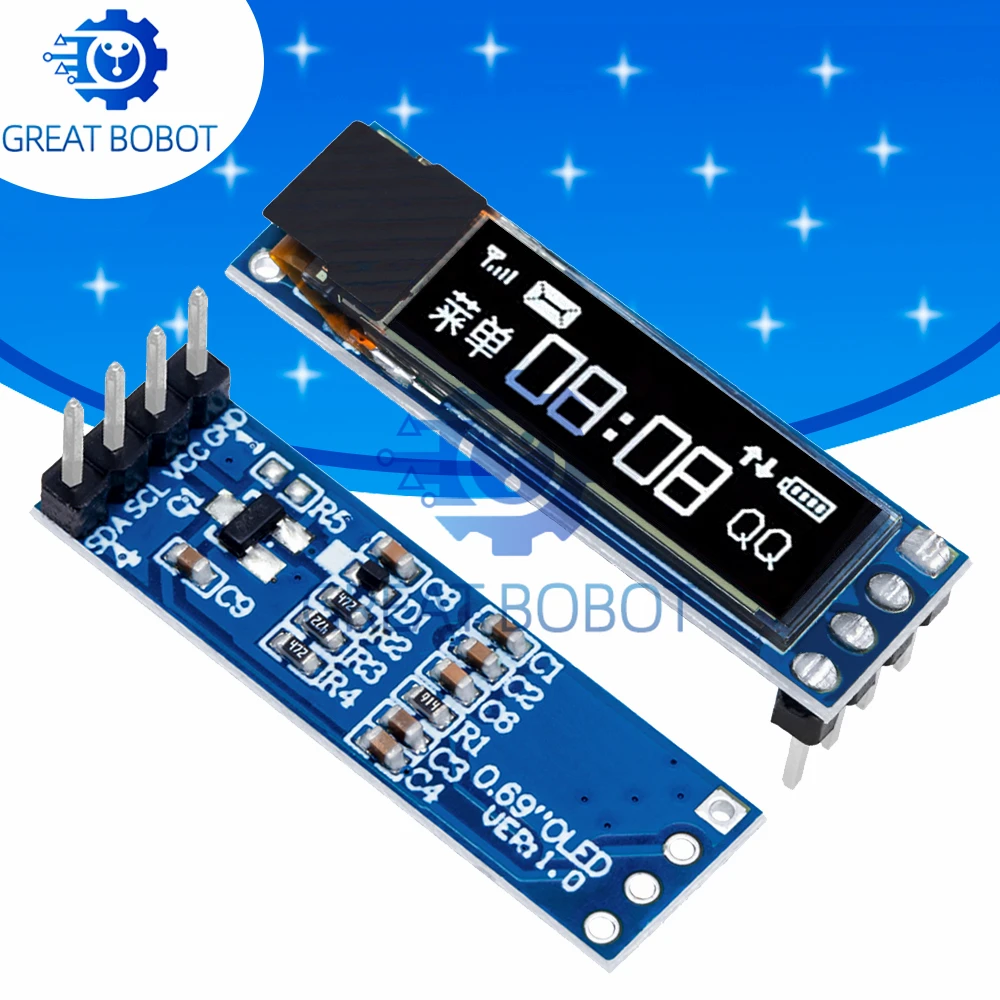 0,69-Zoll-OLED-Anzeigemodul (96 x 16, weiß) – SSD1306 – Aktives LCD mit 3–5,5 V IIC-Schnittstelle für Arduino Image