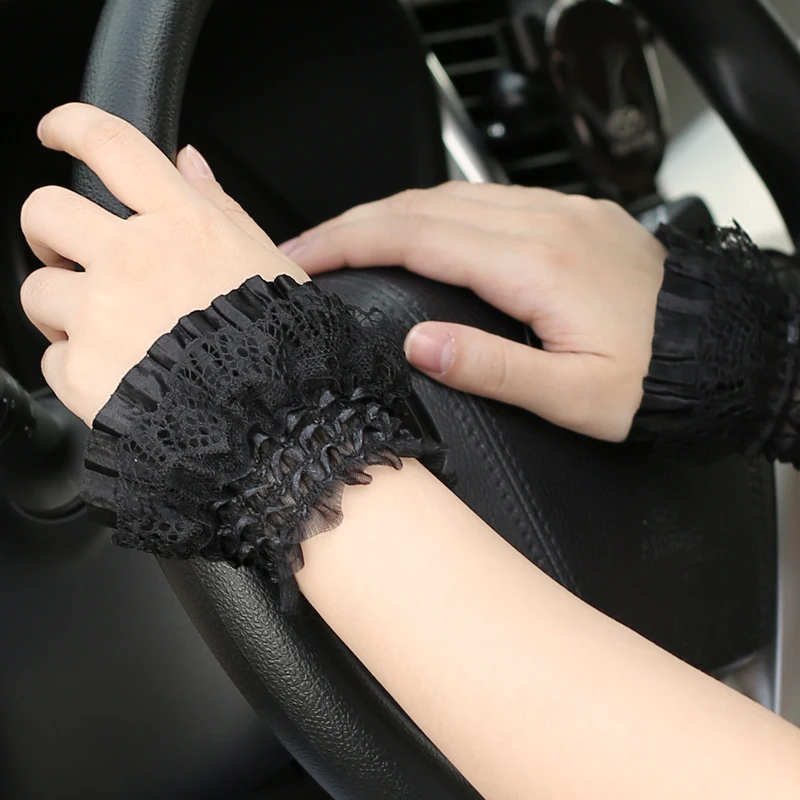 Lolita Hand Ärmel Handgelenk Ornament Manschetten gekräuselt Blumen schwarze Spitze elastische elegante Frauen Mädchen Handgelenk kurze weiße Feerie Handschuhe