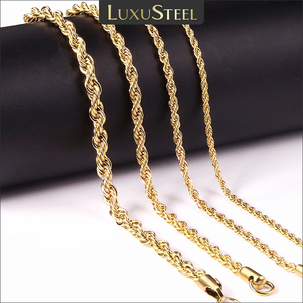 LUXUSTEEL 2/3/4/5mm Seil Kette Halskette Edelstahl Für Frauen Männer Nie Verblassen wasserdicht Twist Halsband Silber Ton Gold Farbe