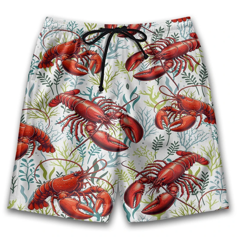 Tropische Strandshorts mit Krebs-Grafik für Herren, 3D-Druck, Hummer-Shorts, Sommer, schnell trocknende Badehose mit Kordelzug Image