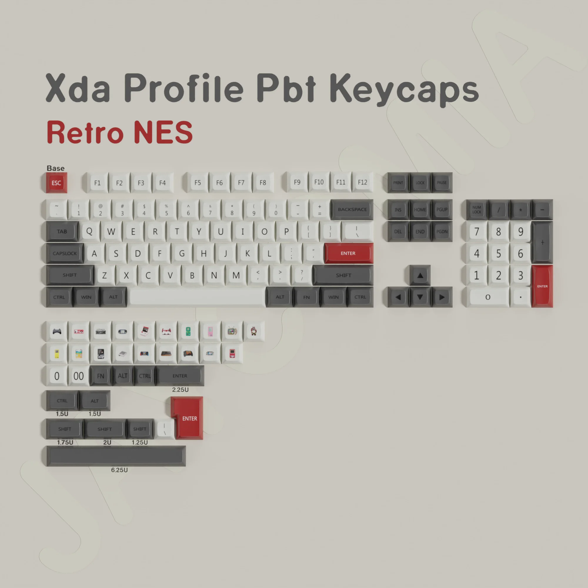XDA PBT Tastenkappen DE ES FR KR EN RU Abnt2 Tastenkappe Dye Sub Retro FC für mechanische Gaming-Tastatur ISO-Layout Custom GMK67 Wooting Image