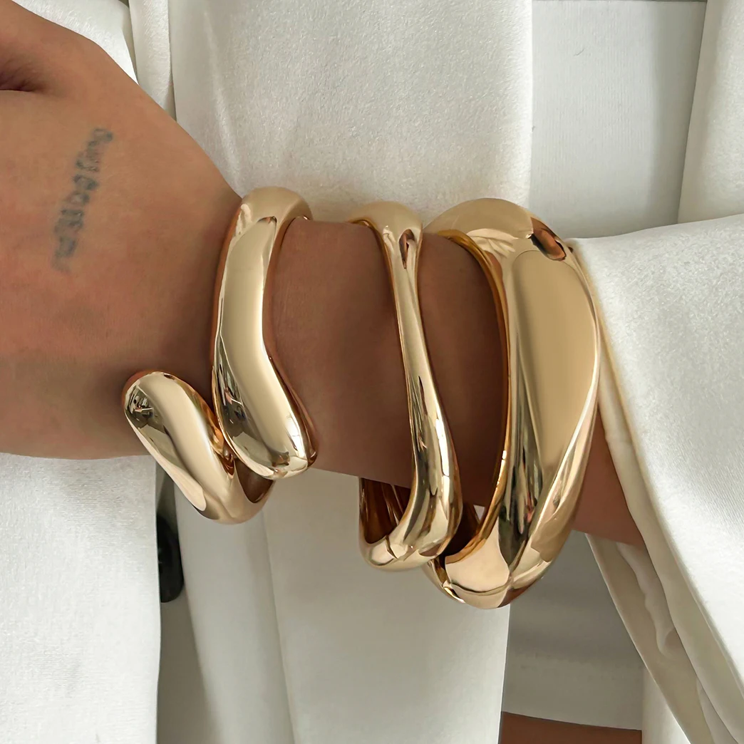 Ingemark 4 Stile Punk Glatte Wasser Tropfen Frühling Armreifen für Frauen Vintage Gold Farbe Geometrische Armbänder Party Männer Schmuck Geschenk