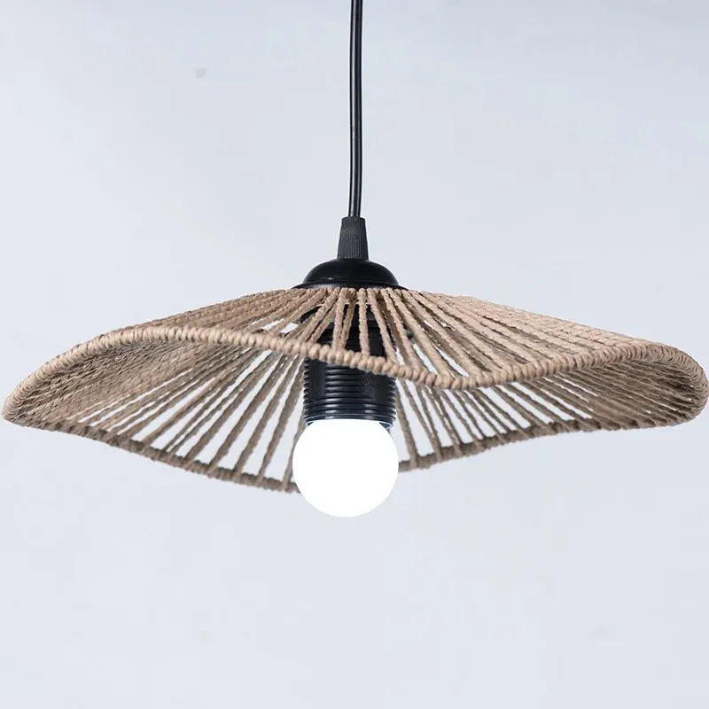 Pendel leuchte Schatten Papier Seil Rattan Boho hand gewebte Korb Lampen schirm Home Deco Interieur