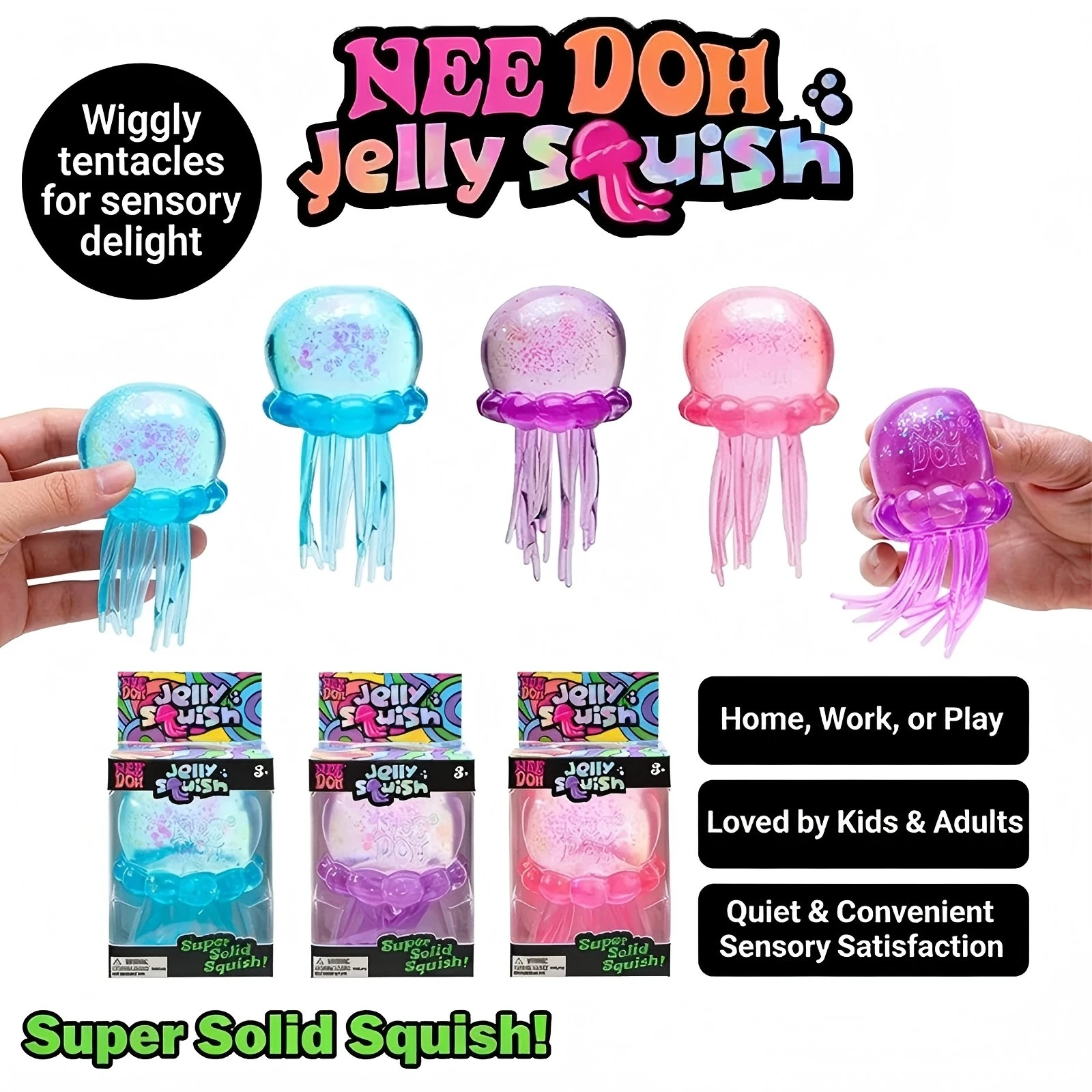 Trendiges Nee Doh Quallen- & Würfel-Squish-Spielzeug, Weiches Jelly Squeeze Stressabbau-Fidget-Spielzeug, Sensorisches NeeDoh für Kinder & Erwachsene Image