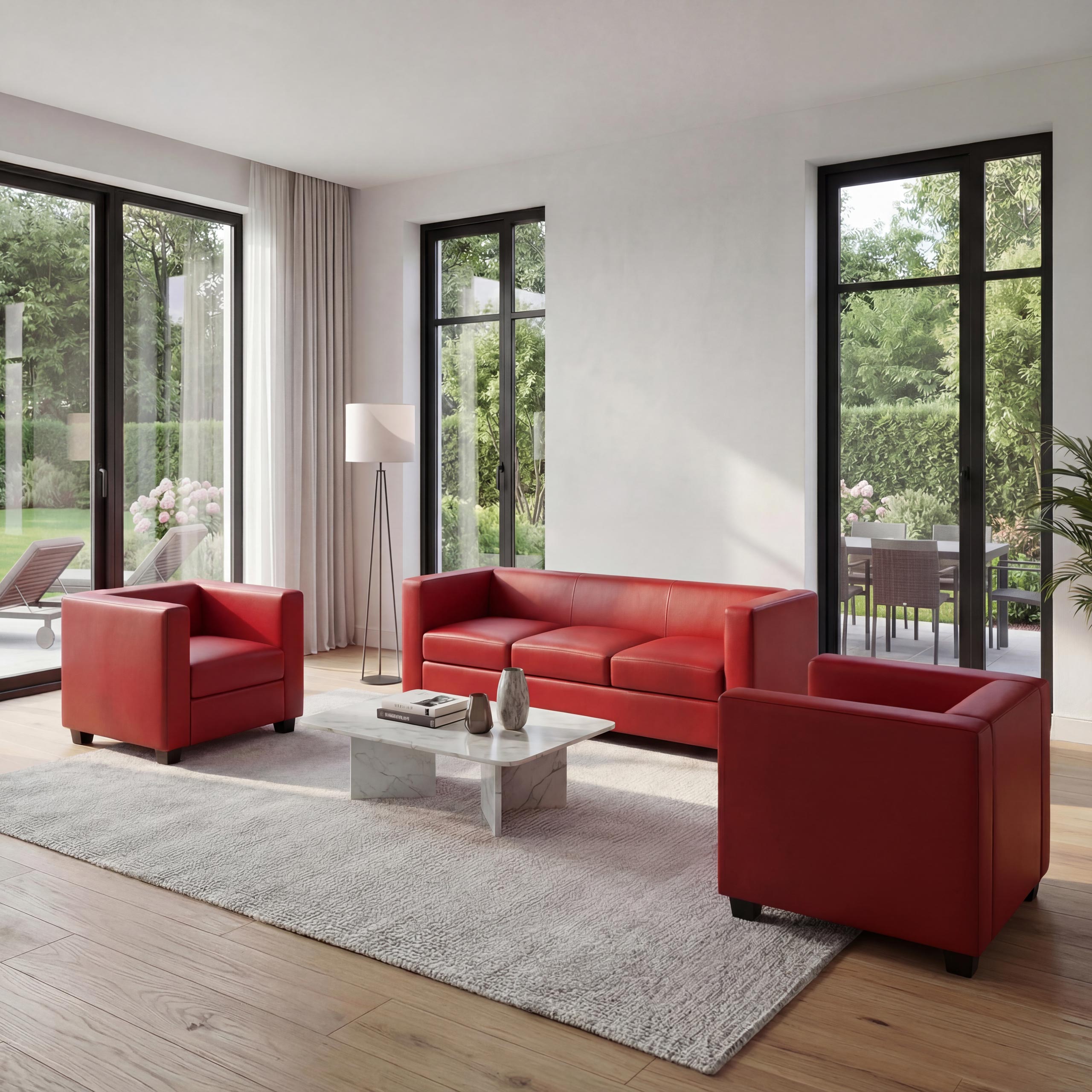 3-1-1 Sofagarnitur Couchgarnitur Loungesofa Lille ~ Leder rot Image