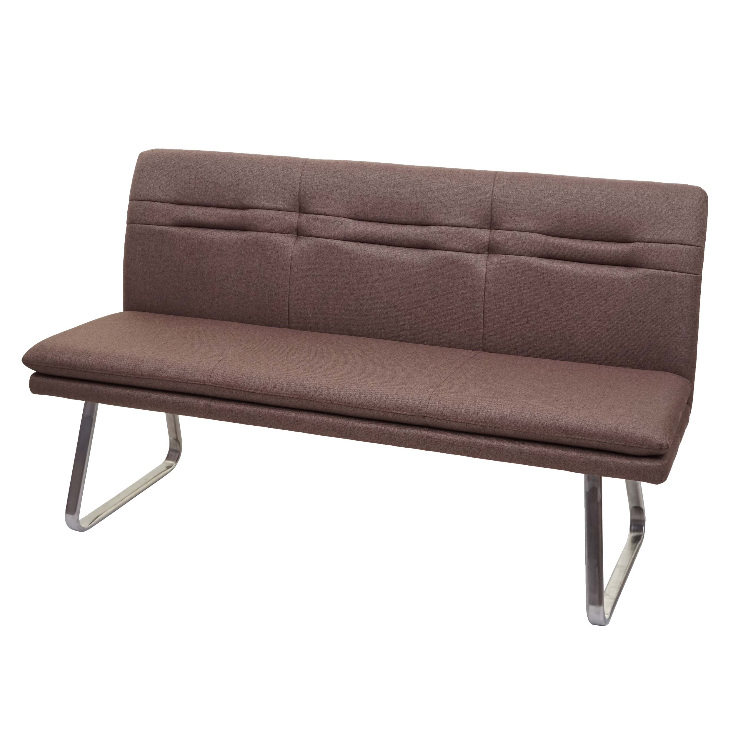 Sitzbank HWC-H70, Esszimmerbank Bank Polsterbank, Rückenlehne Stoff/Textil Edelstahl gebürstet ~ braun 160cm