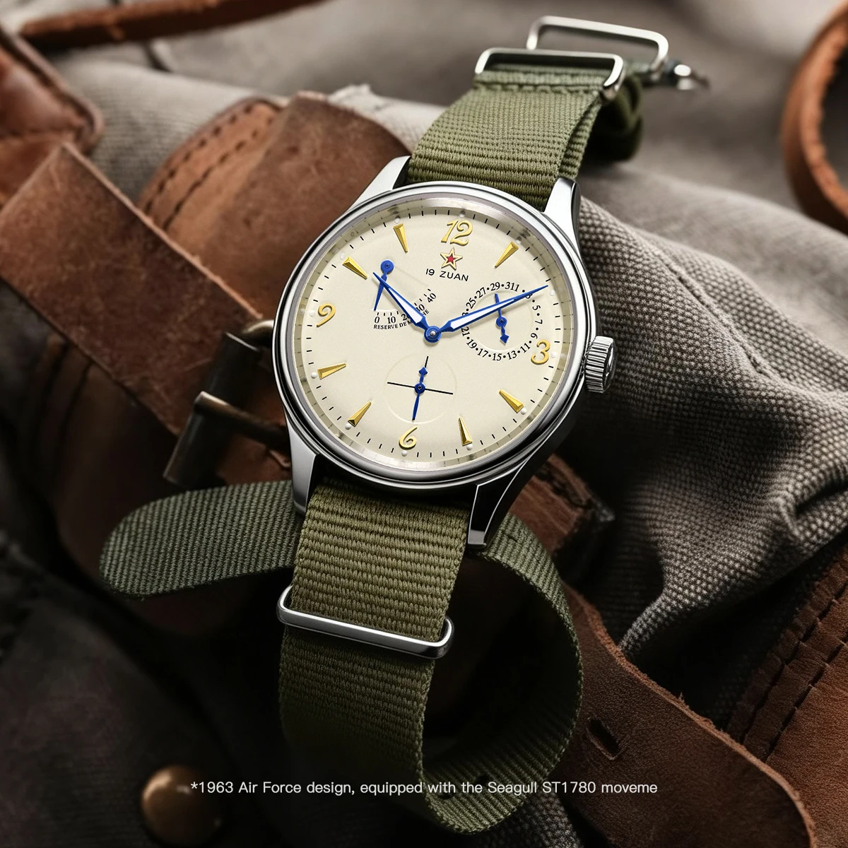 Neue 1963 40 mm Herren Pilot automatische mechanische Uhr Seagull ST17 Saphirglas wasserdicht Retro-Stil Image