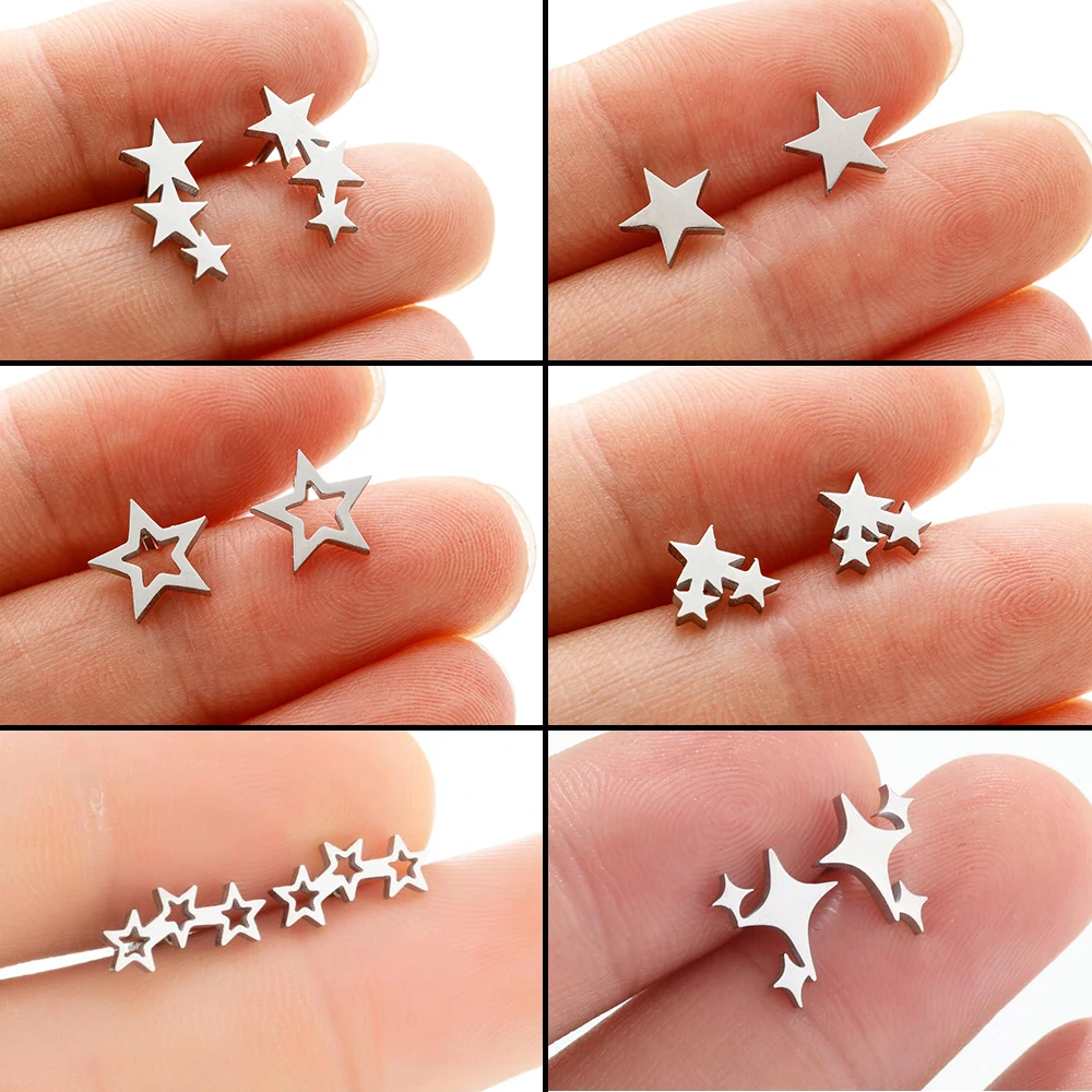 Mode Edelstahl Ohrringe Kleine Nette Triple Star Stud Ohrringe Punk Piercing Ohrring frauen Sternen Minimalistischen Schmuck