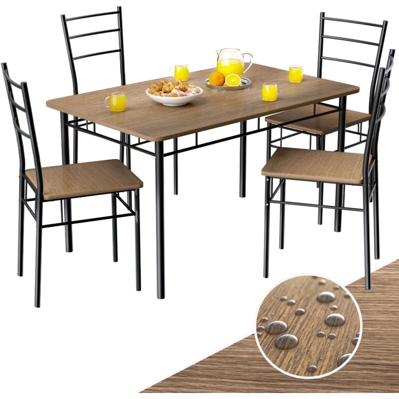 Tavolo Da Pranzo Con 4 Sedie In Legno Set Da 5 Pezzi 110x68cm Struttura In Metallo Sala Da Pranzo Cucina Sedia Tavolo Mobili Arredo Casa Brown (en) - Casaria