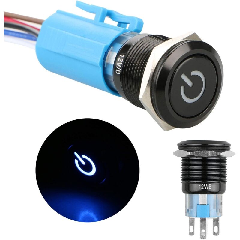 Treetalk - Interruttore A Pulsante Con Chiusura In Metallo Cc 12v, Interruttore Spdt On/off A 4 Pin Per Auto, Camper, Camion, Barca, Interruttore Marino Rotondo Impermeabile Con Luce Led Blu Per 19 Mm 3/4' - Tre