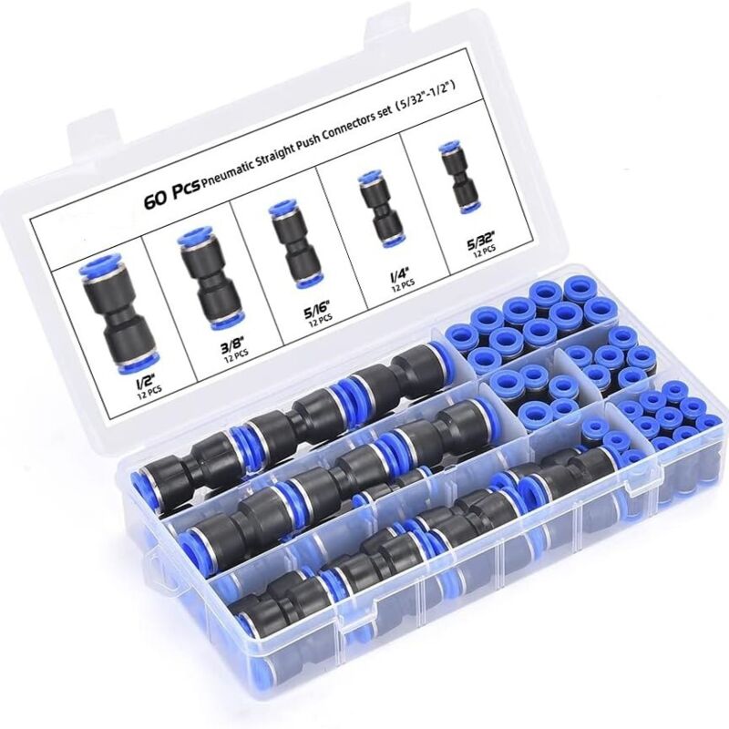 Raccordi Per Tubi Dell'aria A Connessione Rapida 60 Pezzi 5/32 1/4 5/16 3/8 1/2 Pollici Kit Di Raccordi Pneumatici A Sgancio Rapido Per Raccordi Per Tubi Dell'aria Per 5/32 1/4 5/ 16 3/8 1/5.5 1 Cm Tu