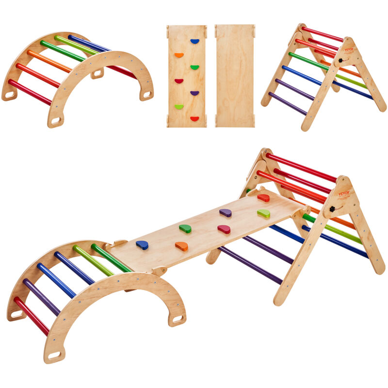 Vevor Triangolo Di Pikler, 5 In 1 Giochi Da Arrampicata Per Bambini, Set Da Arrampicata Montessori Con Triangolo, Rampa E Arco, Palestra Da Arrampicata In Legno Di Grandi Dimensioni