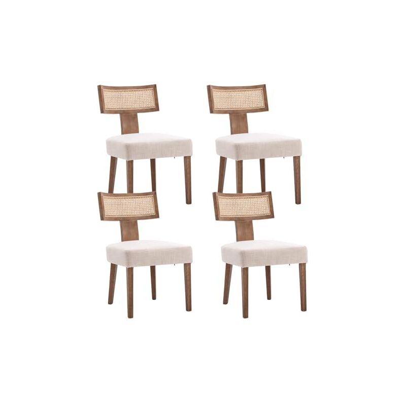 Set Di 4 Sedie Cucina In Tessuto Sedia Da Pranzo Con Schienale In Rattan Sedie Legno Senza Braccioli Sedia Retrò Per Sala Da Pranzo/soggiorno, Legno Naturale