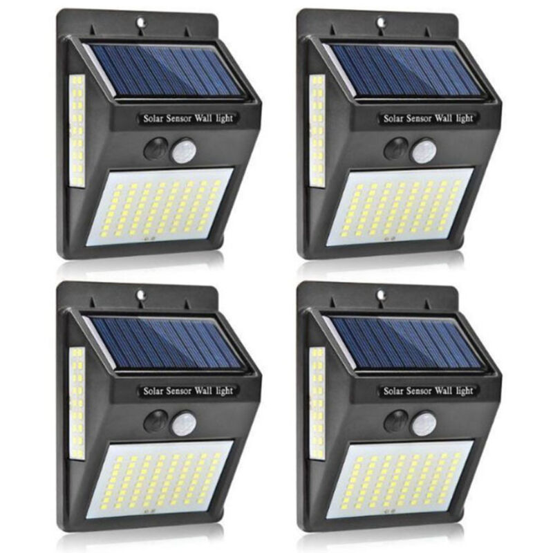 Luci Solari Per Esterni Con Sensore Di Movimento, Confezione Da 4 Luci Solari A 100 Led Ip65 Impermeabili 1200 Mah, Faretto Da Esterno, Luci Da Parete Di Sicurezza Wireless Per Giardino