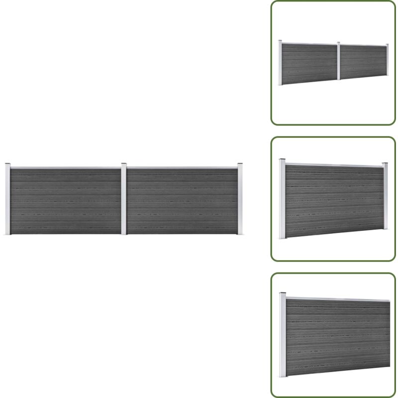 The Living Store Set Pannelli Di Recinzione In Wpc 353x105 Cm Nero - Pannelli Di Recinzione