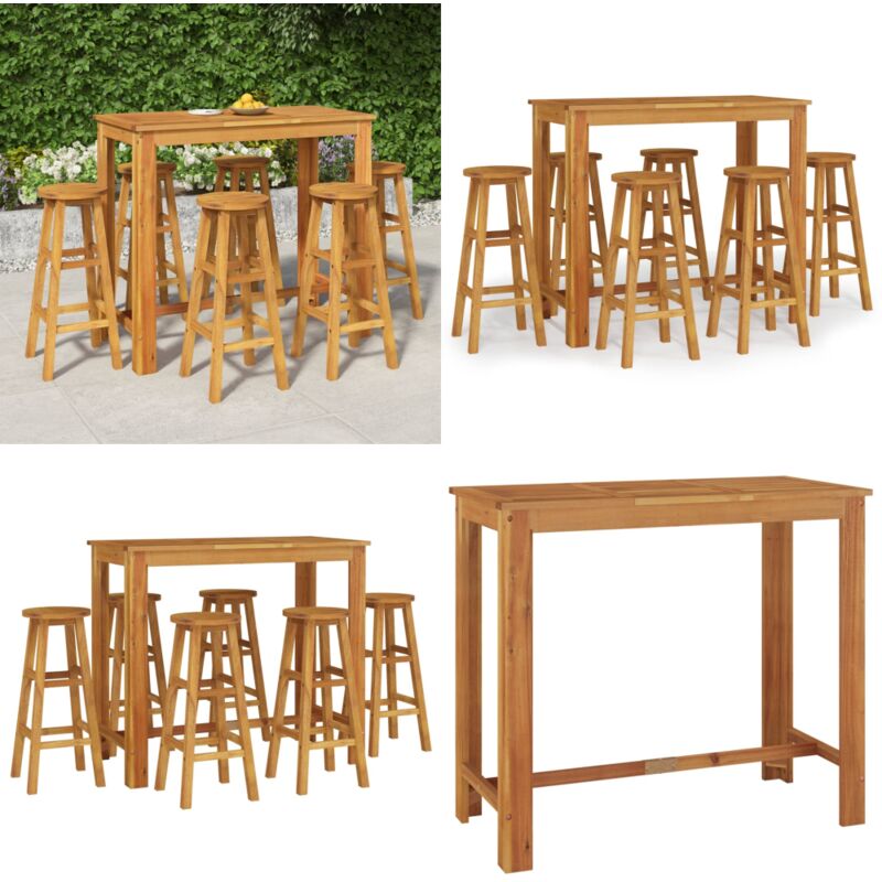 Set Da Bar Da Giardino 7 Pz In Legno Massello Di Acacia - Bar In Acacia - Bar Da Giardino 7 Pezzi