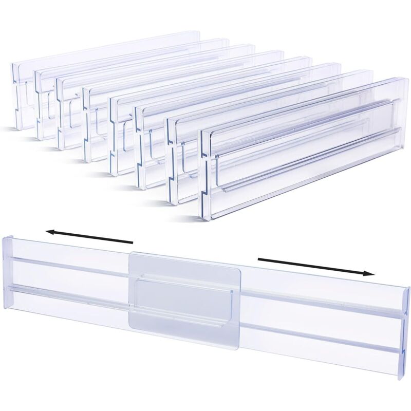 Divisori Per Cassetti In Plastica, Regolabili, Confezione Da 8 (12,2-21,6 Pollici), Divisori Trasparenti Per Cassetti, Organizer Per Cassetti Per Cucina, Camera Da Letto, Cassettiera