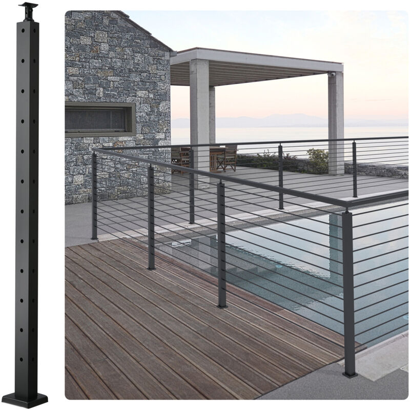 Palo Per Ringhiera Per Cavi, Palo Per Ringhiera Angolare In Acciaio A Forma Di L Con Foro A L, 12 Fori Preforati, Acciaio Inossidabile Sus304 Con Staffa Orizzontale Curva, Nero, 106,7x2,5x5 Cm - Vevor