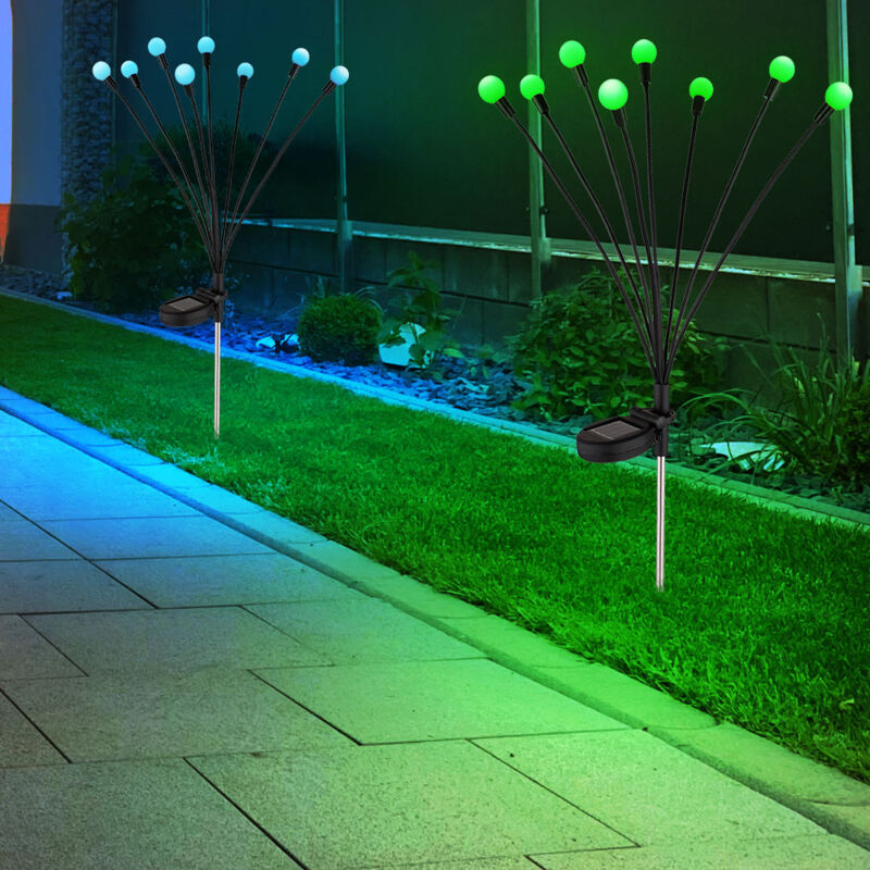 Lampada Solare, Luce Esterna, Lampada Da Giardino, Luce Decorativa, Lampada A Spina Con Cambio Colore Rgb, Acciaio Inossidabile, Plastica Nera, Batteria, 8 Led Rgb 0,06 W, H 70 Cm, Set Da 2