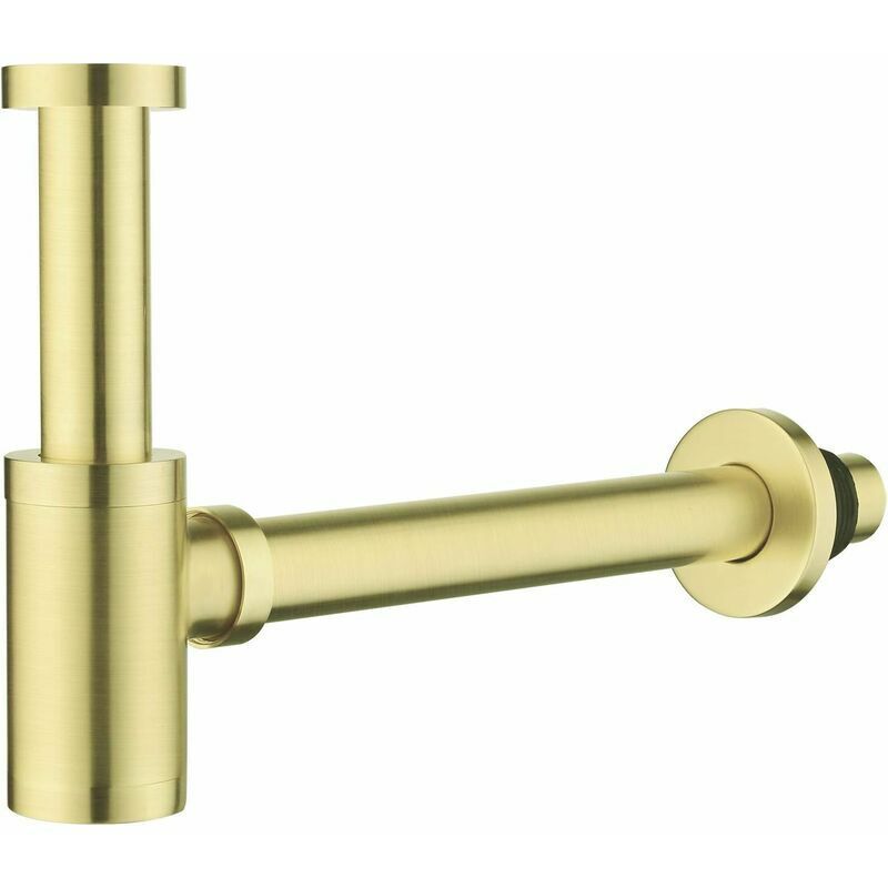 Sifone Di Design, Sifone Di Design Universale Per Lavabo E Lavabo, Scarico Bagno, Sifone A Bottiglia 1 1/4 X 32 Mm, Sifone Rotondo, Spazzolato, Oro Spazzolato - Lablanc