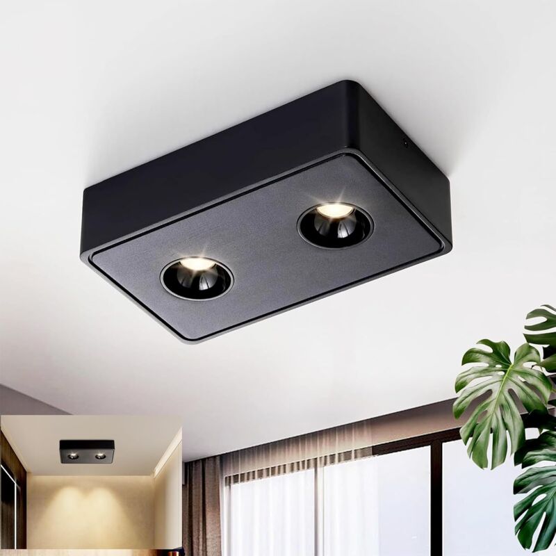 Faretti Led Da Superficie - Faretti Da Superficie Neri Con 2 Fiamme 14w Bianco Caldo Angolato Faretti Da Soffitto Moderni Faretti Da Superficie Piatti Per Cucina Soggiorno Sala Da Pranzo - Gbly