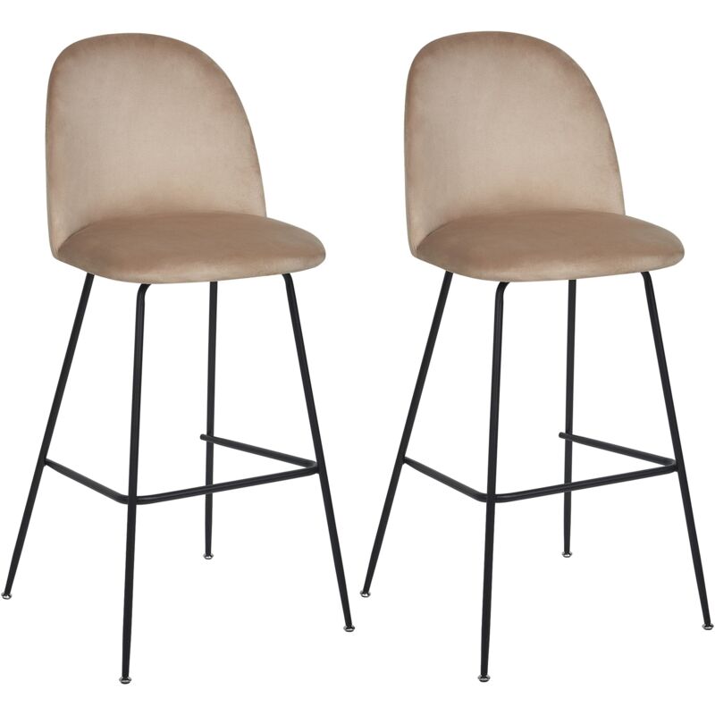 Set Di Sedie Da Bar Glam Seduta In Velluto Imbottita Base In Acciaio Nero Taupe Arcola