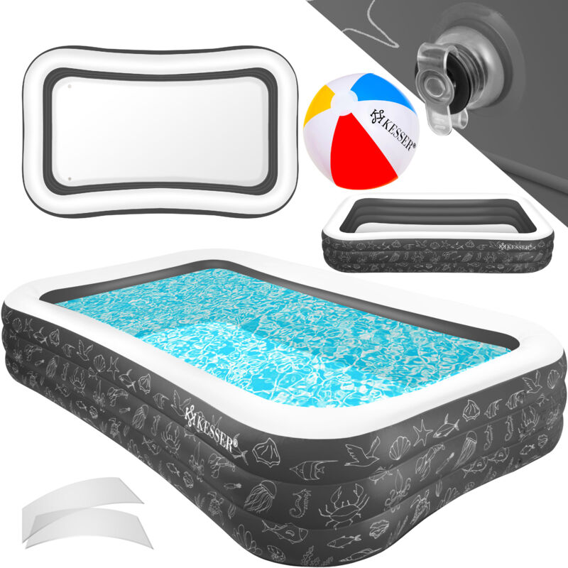Kesser® Piscina Gonfiabile Piscina Familiare Per Bambini E Adulti Piscina Per Bambini A Misura Di Bambino Con Fori Di Drenaggio Antracite, 2,4 Metri