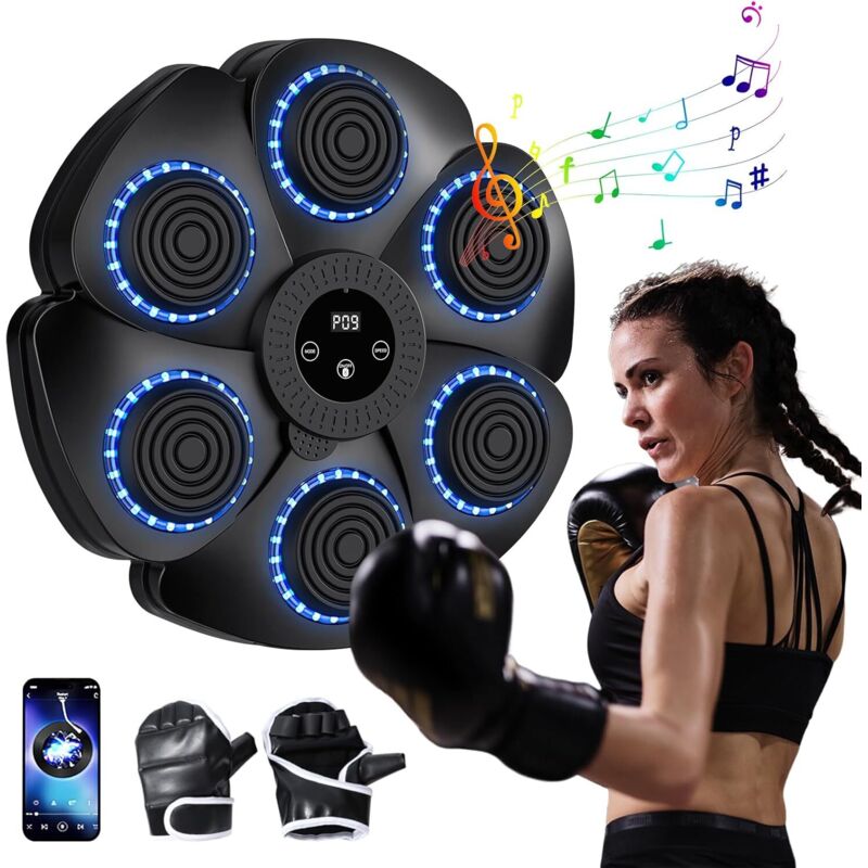 Macchina Da Boxe Musicale, Nuova Macchina Da Boxe Intelligente Da Parete Del 2024 - Bluetooth Con Guantoni Da Boxe Per Adulti E Bambini, 9 Velocità E Modalità Di Conto Alla Rovescia