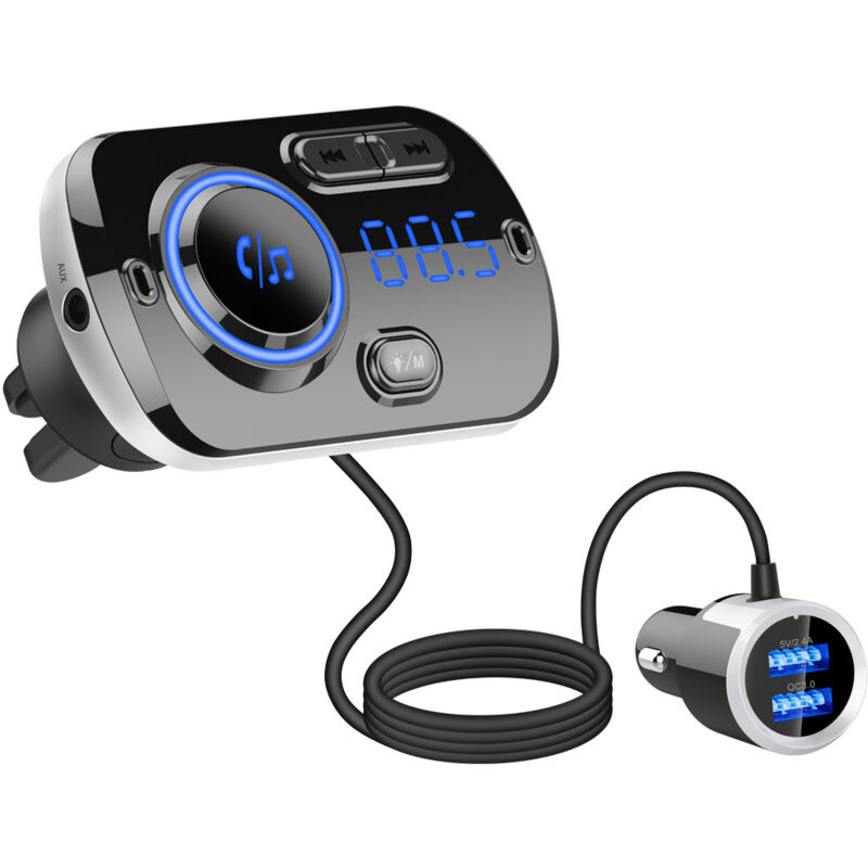 Trasmettitore Fm Bluetooth 5.0, Adattatore Per Auto Bluetooth, Trasmettitore Fm, Kit Caricabatteria Per Auto Con Porte Qc3.0 E 5v/2.4a, Chiamate In Vivavoce, Luce Colorata, Supporto Siri, Porta Per Sc