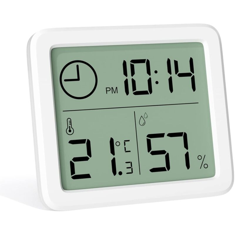 Mini Termometro Digitale Per Interni, Igrometro Portatile Professionale Con Ampio Schermo E Orologio, Termometro Bianco Preciso, Igrometro Per Casa, Cameretta Dei Bambini, Serra, Ufficio