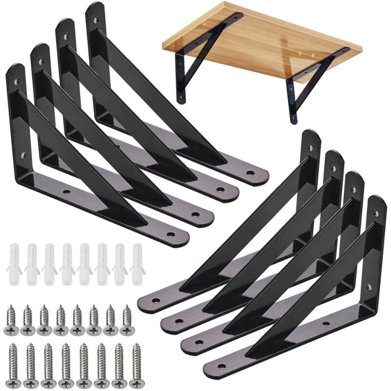 [mai Utilizzato] Staffe Per Mensole Da Parete Br-vie, 8 Staffe Triangolari In Acciaio A 90 Gradi, Staffe Per Mensole Da 200 Mm X 120 Mm, Supporto Angolare (nero) - Inhhub