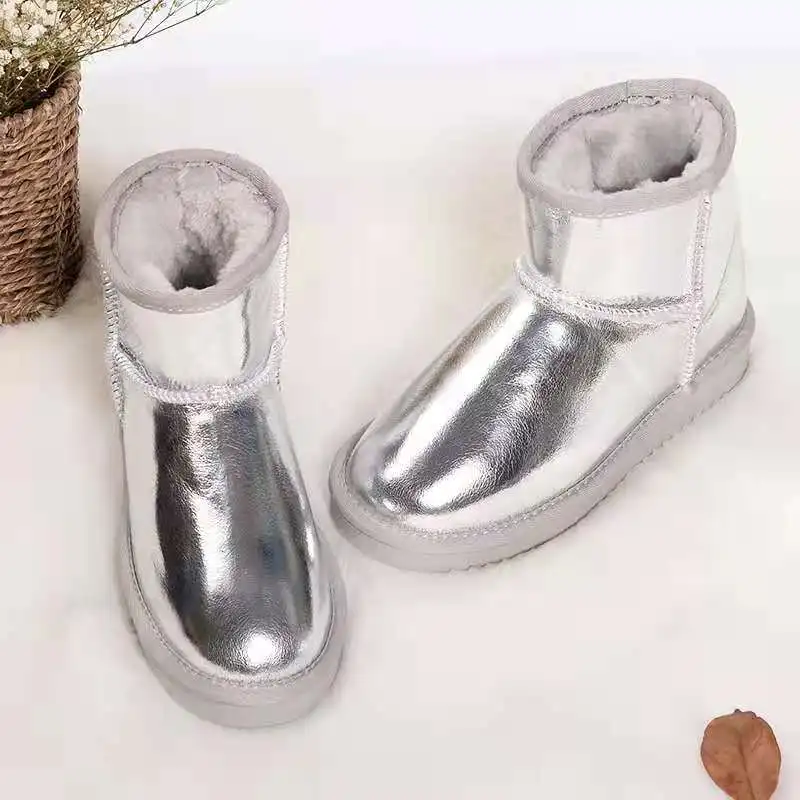 2025, echtes Leder Wasserdicht Klassische Dame Dicke Plüsch Stiefel frauen Schuhe Warme Schuhe Winter Mujer Botas Frau Schnee Stiefel