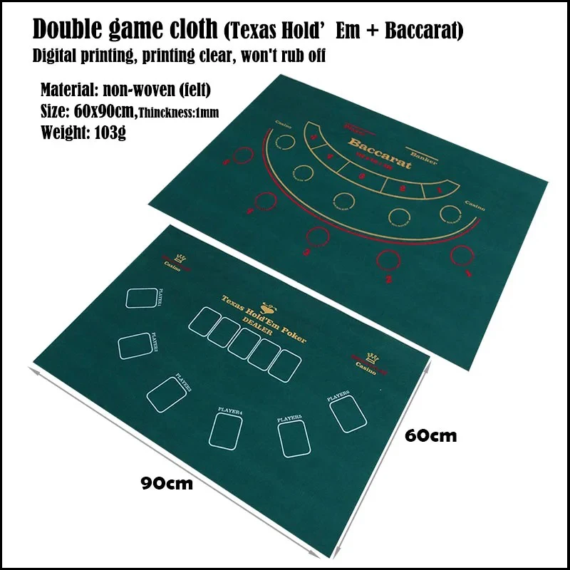 Doppelseitige Spieltischdecke, 60 x 90 cm, tragbare Texas Hold'em Baccarat-Tischmatte, Vliesstoff, Casino-Unterhaltungszubehör Image